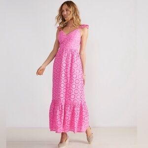 Vineyard Vines Pink Eyelet Midi Dress